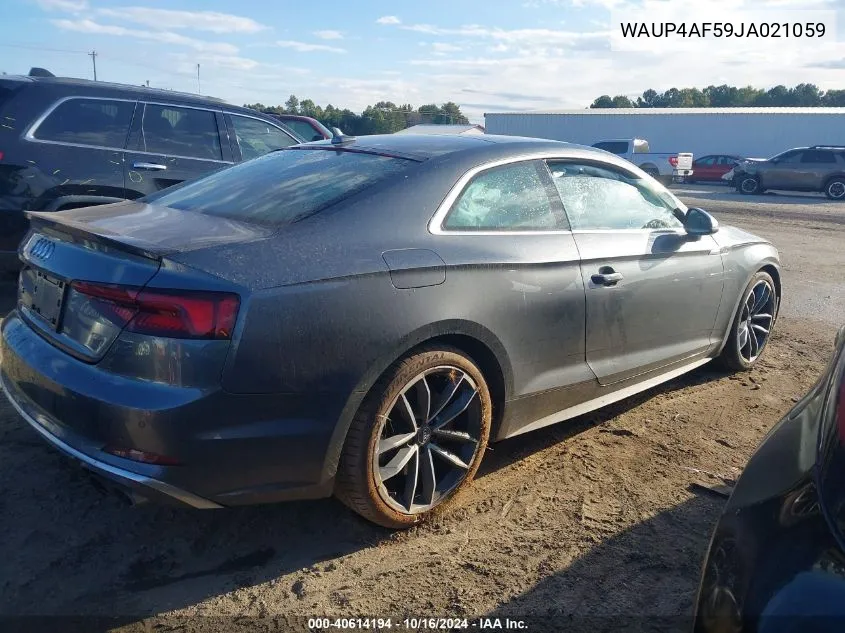 2018 Audi S5 3.0T Premium Plus VIN: WAUP4AF59JA021059 Lot: 40614194