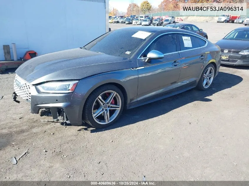 2018 Audi S5 3.0T Premium Plus VIN: WAUB4CF53JA096314 Lot: 40689636