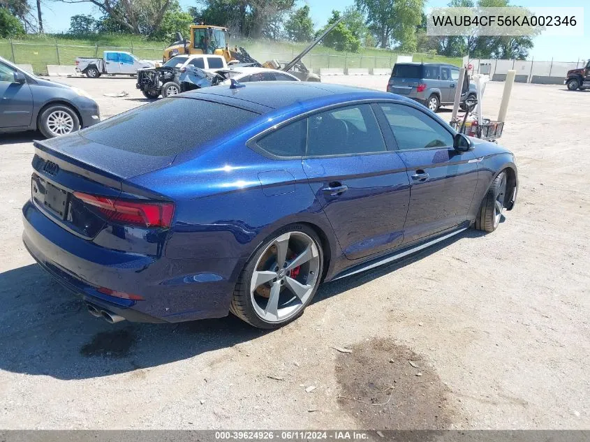 2019 Audi S5 3.0T Premium VIN: WAUB4CF56KA002346 Lot: 39624926