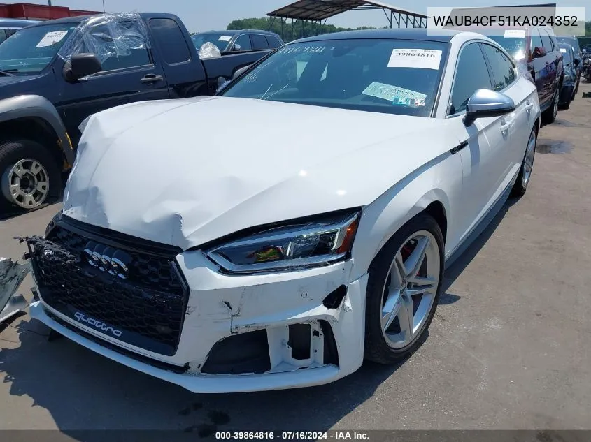 2019 Audi S5 3.0T Premium VIN: WAUB4CF51KA024352 Lot: 39864816