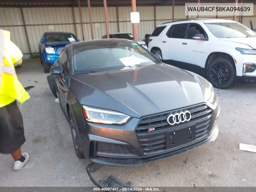 2019 Audi S5 3.0T Premium VIN: WAUB4CF58KA094639 Lot: 40097407