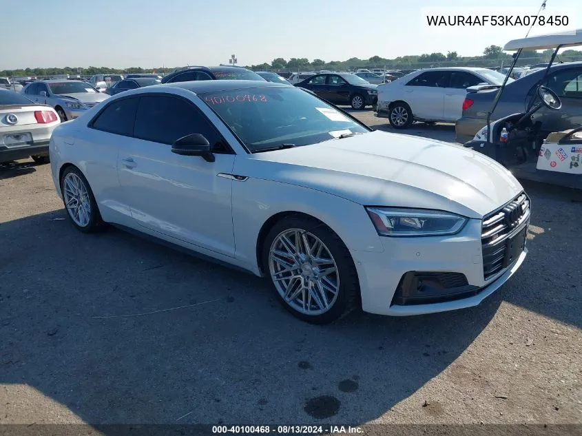 2019 Audi S5 3.0T Premium VIN: WAUR4AF53KA078450 Lot: 40100468