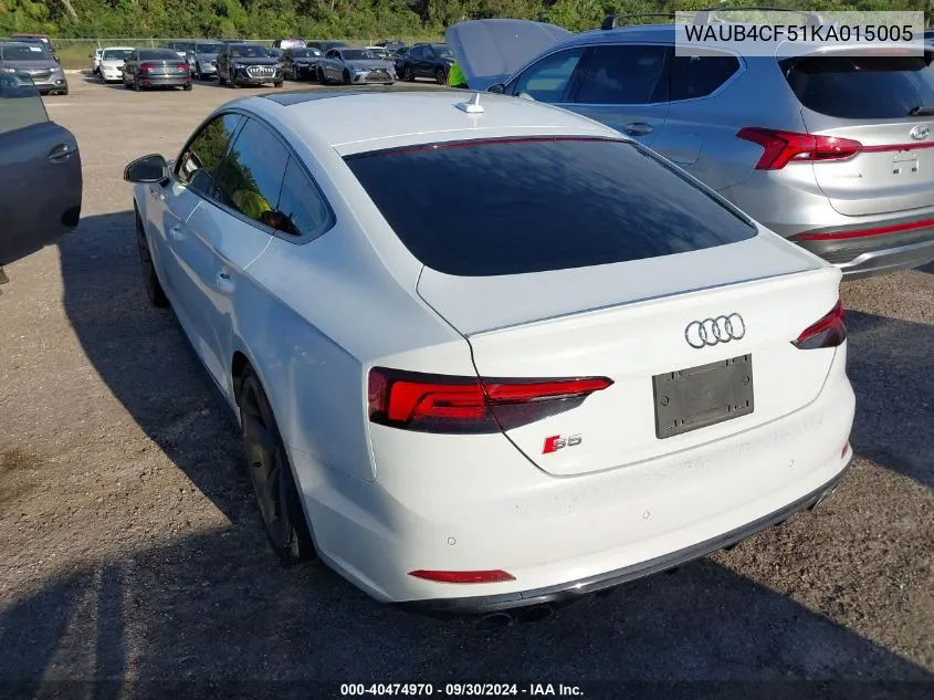 2019 Audi S5 3.0T Premium VIN: WAUB4CF51KA015005 Lot: 40474970