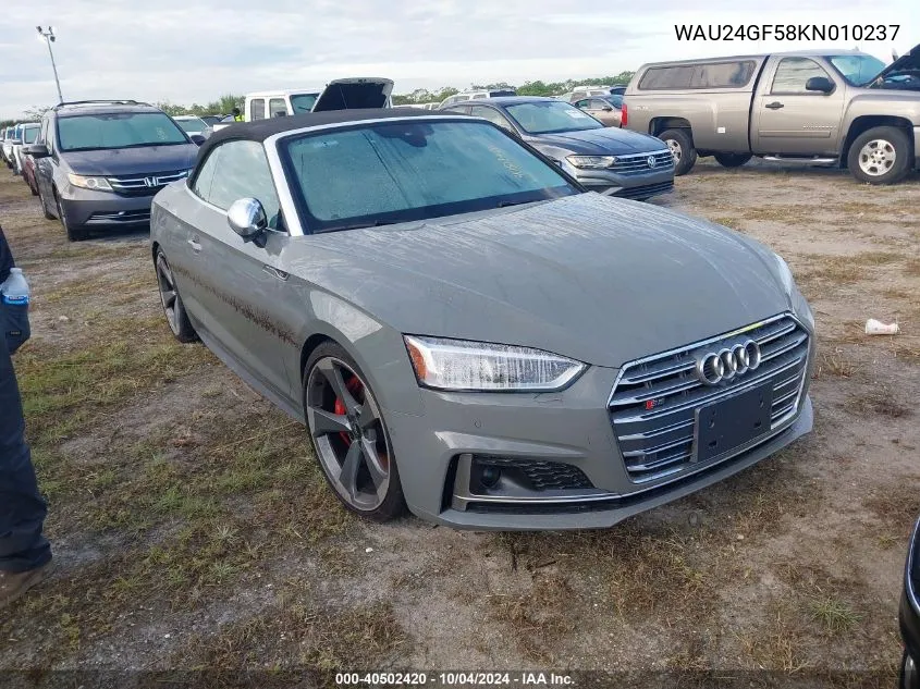 2019 Audi S5 3.0T Premium Plus VIN: WAU24GF58KN010237 Lot: 40502420