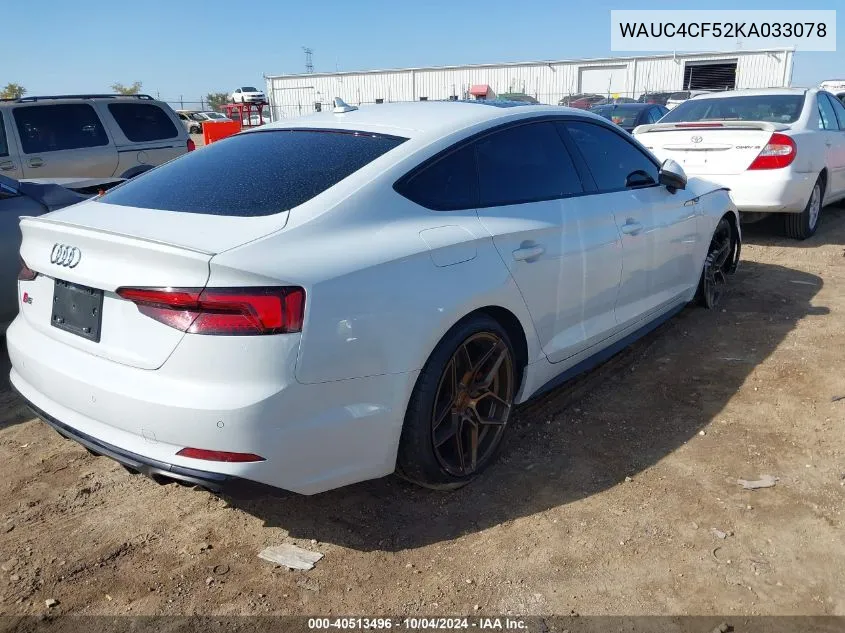 2019 Audi S5 3.0T Premium VIN: WAUC4CF52KA033078 Lot: 40513496