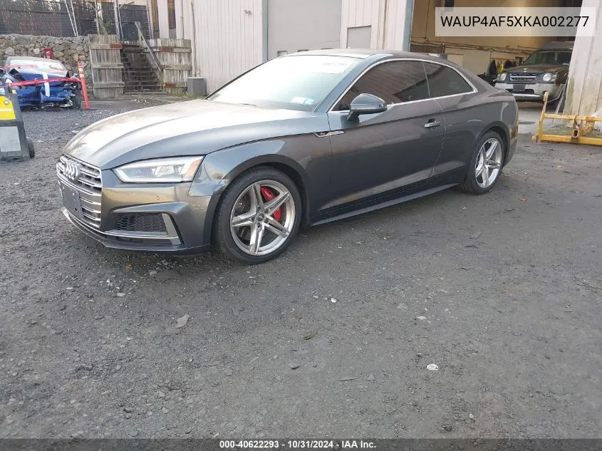 2019 Audi S5 3.0T Premium VIN: WAUP4AF5XKA002277 Lot: 40622293