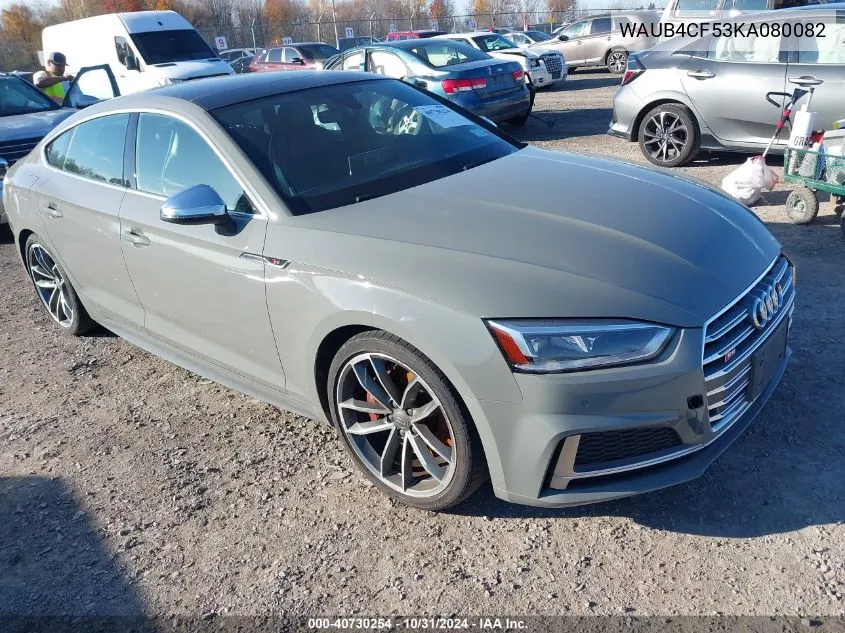 2019 Audi S5 3.0T Premium VIN: WAUB4CF53KA080082 Lot: 40730254