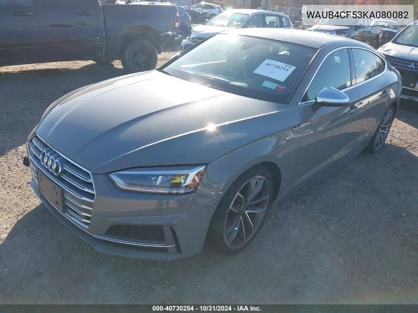 2019 Audi S5 3.0T Premium VIN: WAUB4CF53KA080082 Lot: 40730254