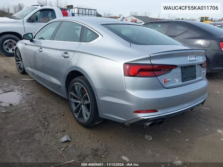 2019 Audi S5 3.0T Premium VIN: WAUC4CF55KA011706 Lot: 40804401