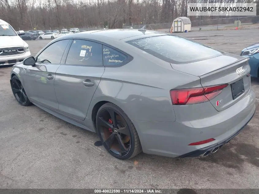 2019 Audi S5 3.0T Premium VIN: WAUB4CF58KA052942 Lot: 40822590