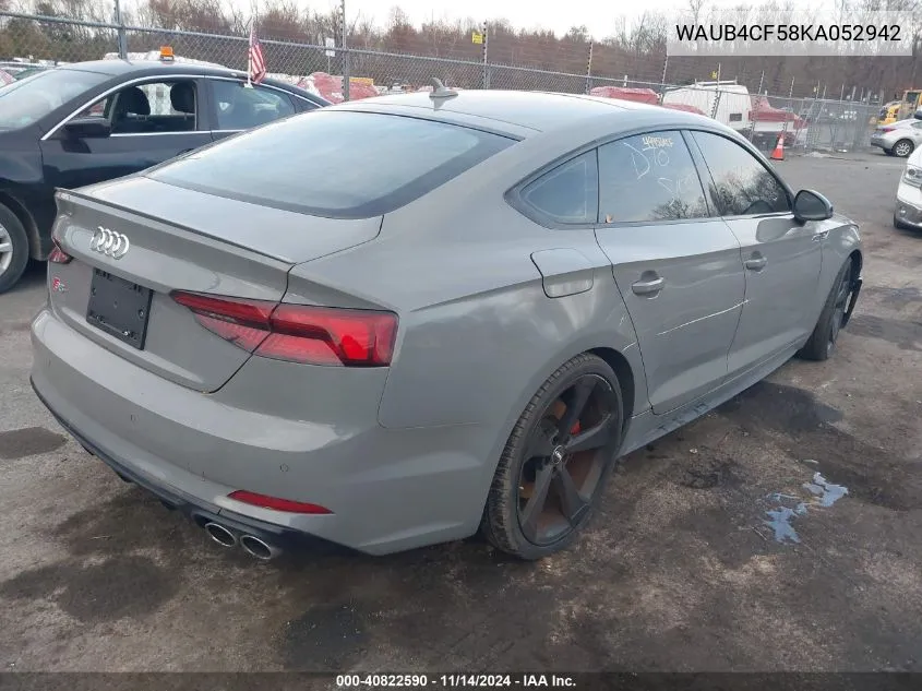 2019 Audi S5 3.0T Premium VIN: WAUB4CF58KA052942 Lot: 40822590