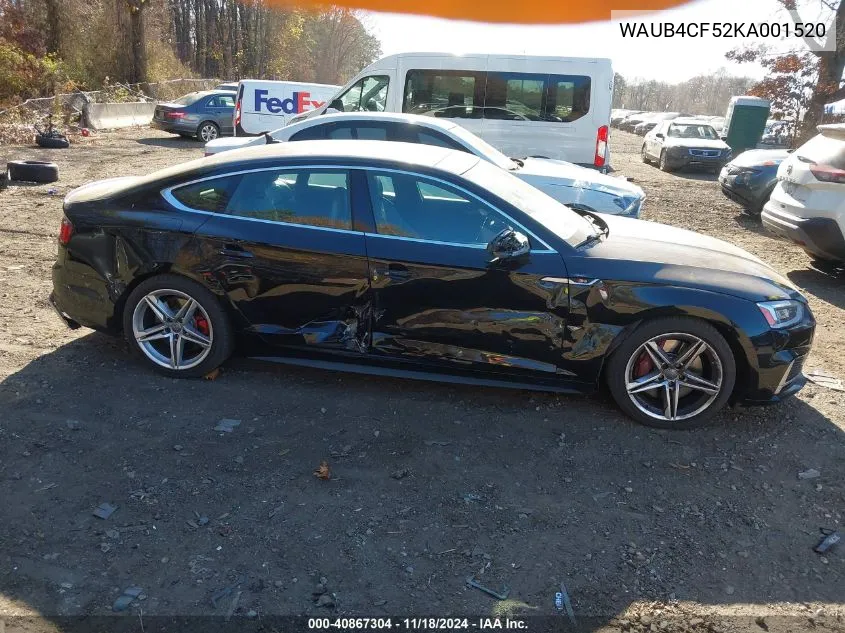 2019 Audi S5 Premium Plus VIN: WAUB4CF52KA001520 Lot: 40867304