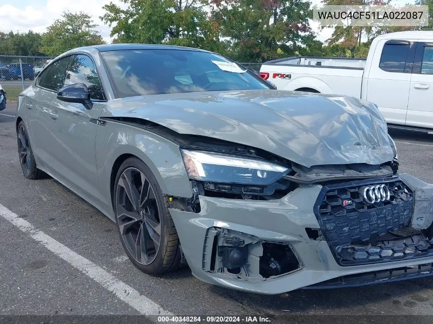 2020 Audi S5 Sportback Premium Plus Tfsi Quattro Tiptronic VIN: WAUC4CF51LA022087 Lot: 40348284