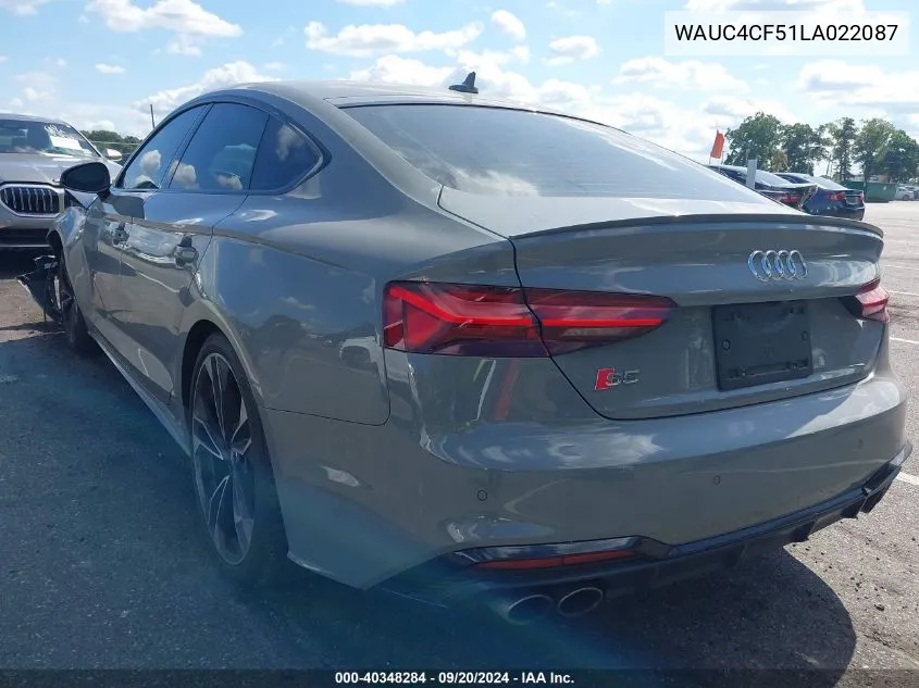 2020 Audi S5 Sportback Premium Plus Tfsi Quattro Tiptronic VIN: WAUC4CF51LA022087 Lot: 40348284