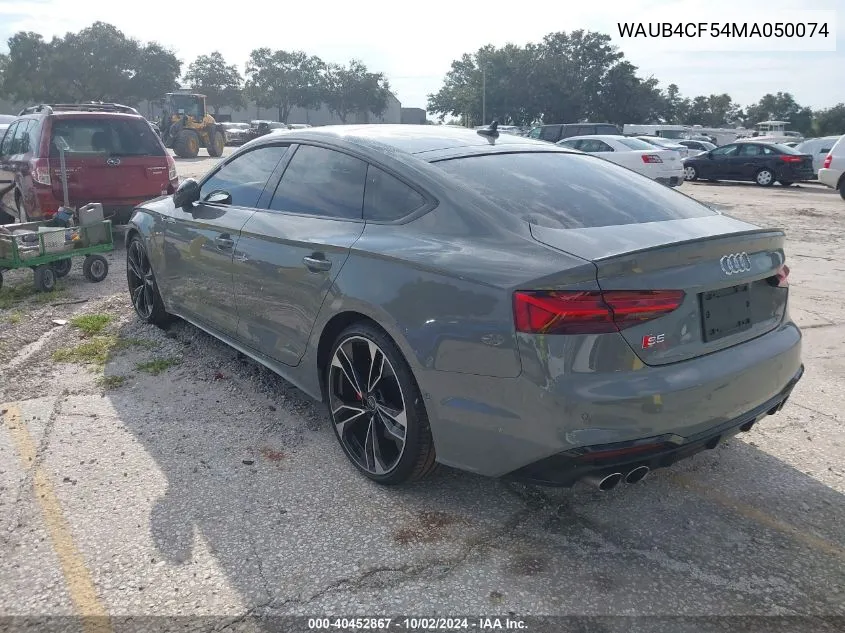 2021 Audi S5 Sportback Prestige Tfsi Quattro Tiptronic VIN: WAUB4CF54MA050074 Lot: 40452867