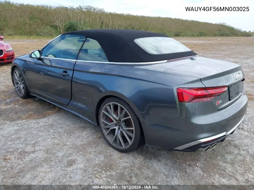 2021 Audi S5 Cabriolet Prestige Tfsi Quattro Tiptronic VIN: WAUY4GF56MN003025 Lot: 40550361