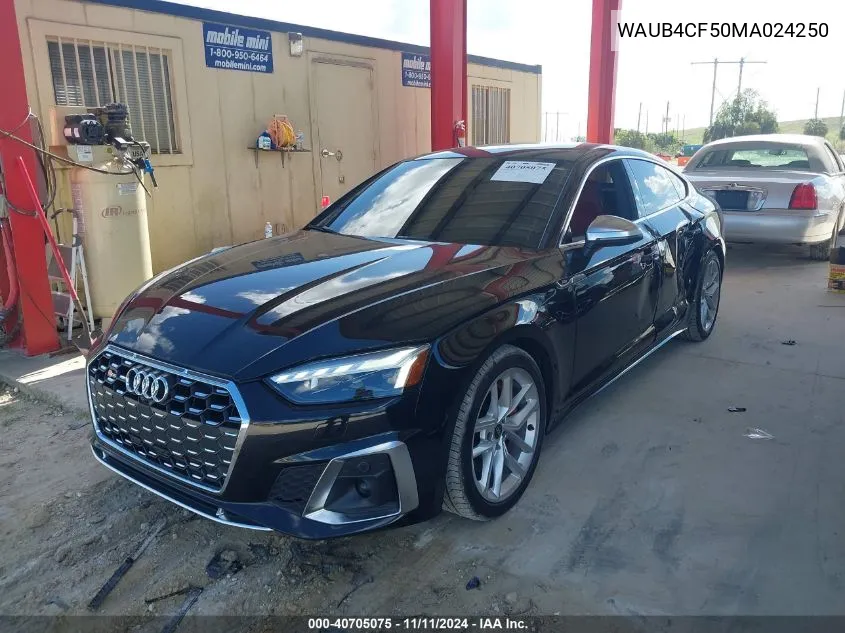 2021 Audi S5 Prestige VIN: WAUB4CF50MA024250 Lot: 40705075