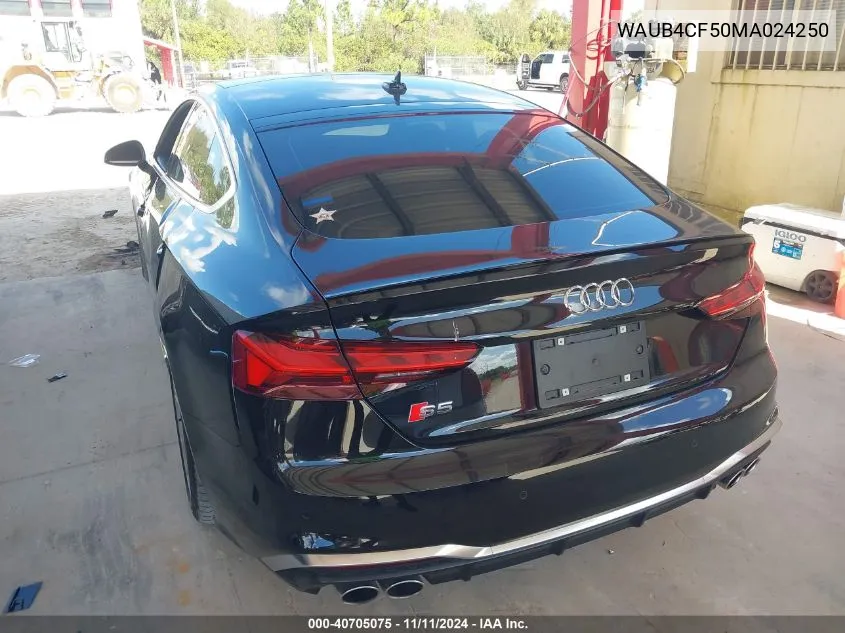 2021 Audi S5 Prestige VIN: WAUB4CF50MA024250 Lot: 40705075