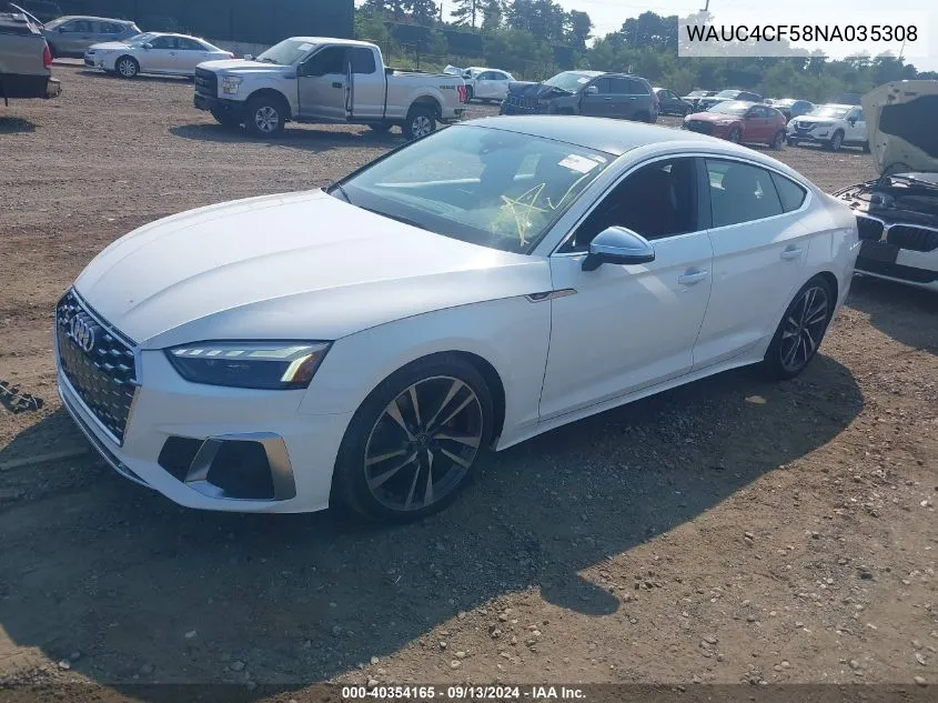 2022 Audi S5 Sportback Premium Plus Tfsi Quattro Tiptronic VIN: WAUC4CF58NA035308 Lot: 40354165