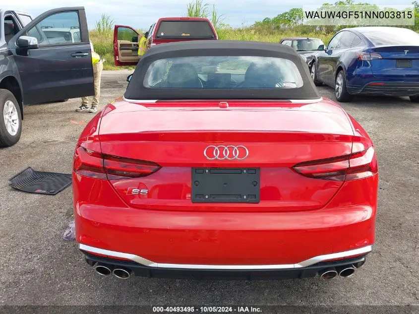 2022 Audi S5 Cabriolet Premium Plus Tfsi Quattro Tiptronic VIN: WAUW4GF51NN003815 Lot: 40493495