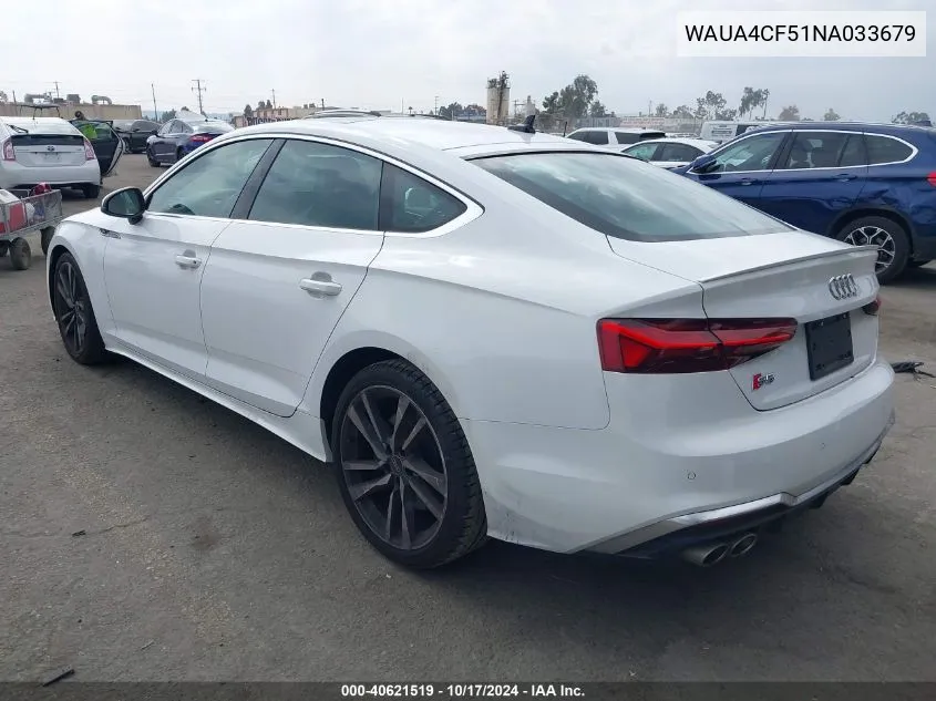 2022 Audi S5 Sportback Premium Tfsi Quattro Tiptronic VIN: WAUA4CF51NA033679 Lot: 40621519