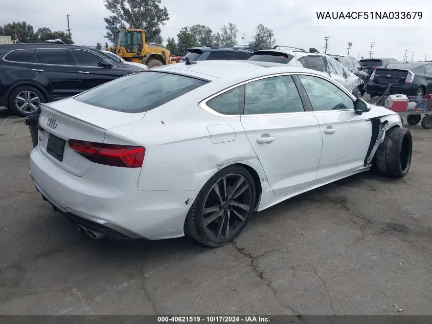 2022 Audi S5 Sportback Premium Tfsi Quattro Tiptronic VIN: WAUA4CF51NA033679 Lot: 40621519