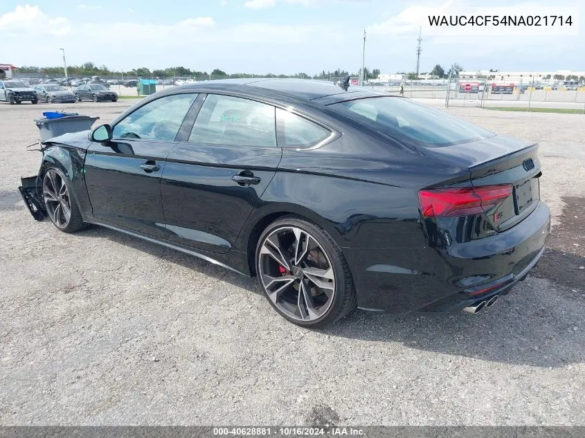 2022 Audi S5 Sportback Premium Plus Tfsi Quattro Tiptronic VIN: WAUC4CF54NA021714 Lot: 40628881