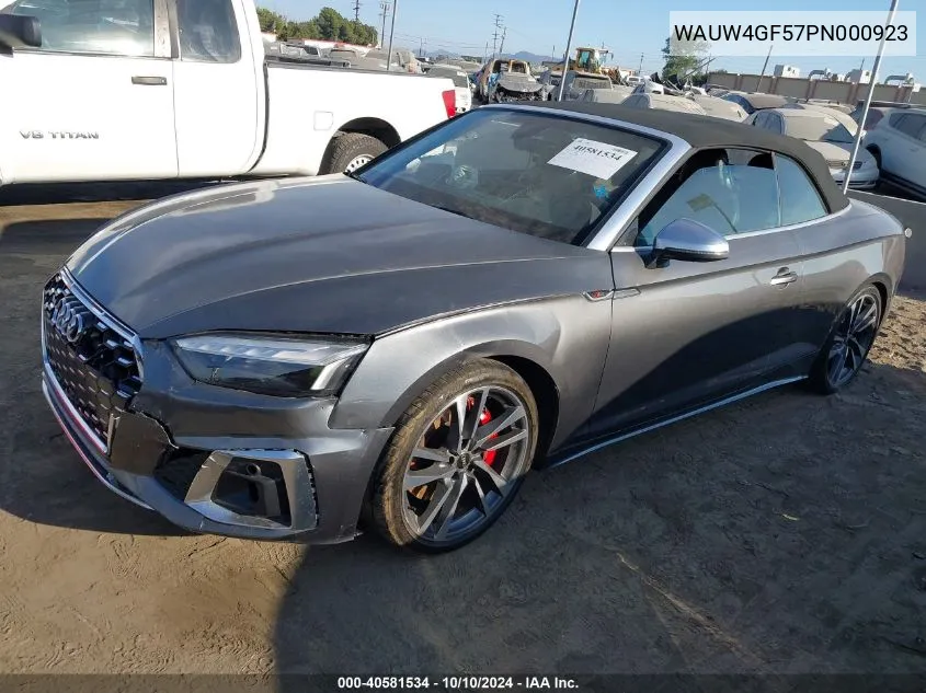 2023 Audi S5 Cabriolet Premium Plus Tfsi Quattro Tiptronic VIN: WAUW4GF57PN000923 Lot: 40581534