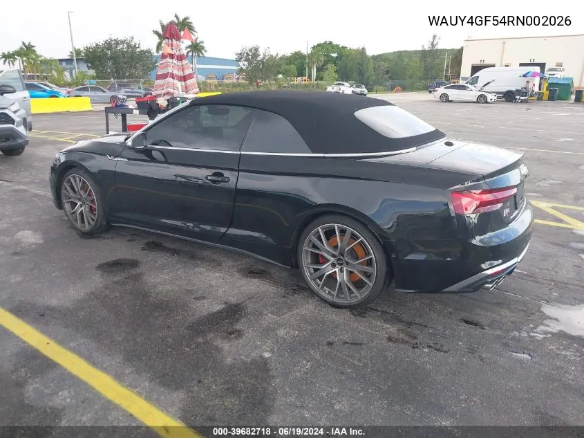 2024 Audi S5 Cabriolet Prestige Tfsi Quattro Tiptronic VIN: WAUY4GF54RN002026 Lot: 39682718