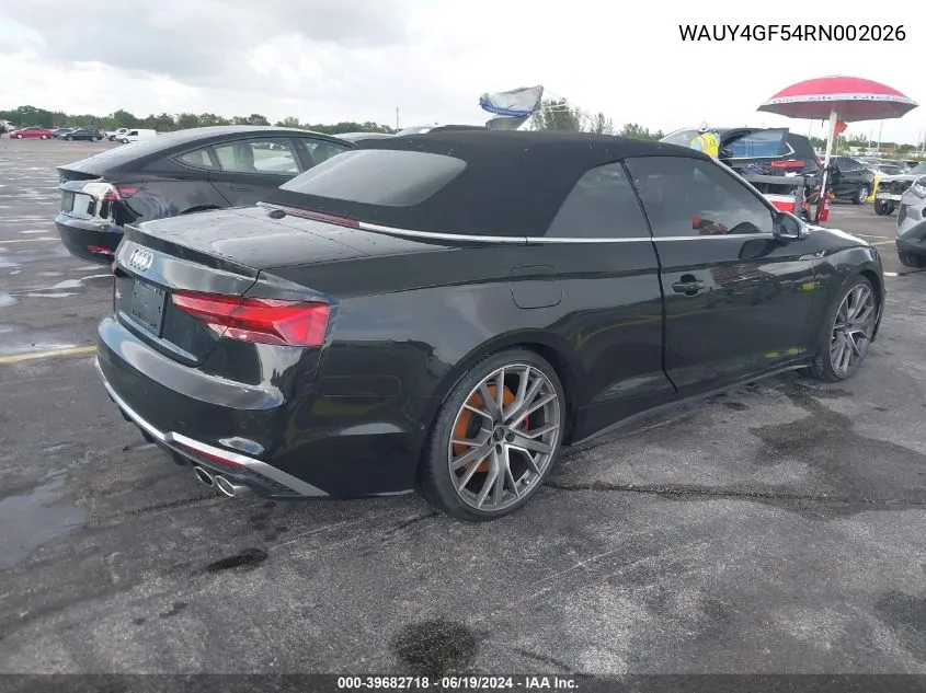 2024 Audi S5 Cabriolet Prestige Tfsi Quattro Tiptronic VIN: WAUY4GF54RN002026 Lot: 39682718