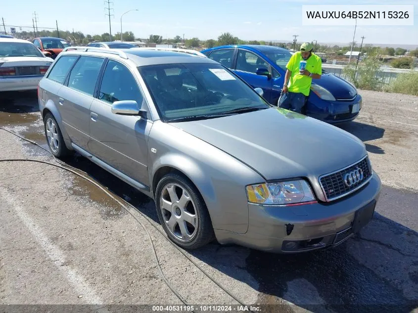 2002 Audi S6 Avant Quattro VIN: WAUXU64B52N115326 Lot: 40531195