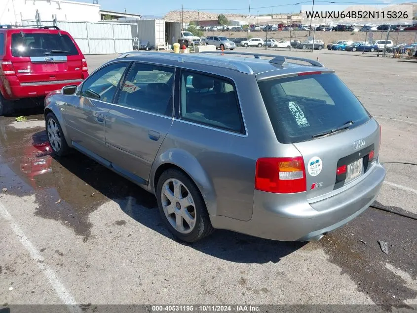 2002 Audi S6 Avant Quattro VIN: WAUXU64B52N115326 Lot: 40531195