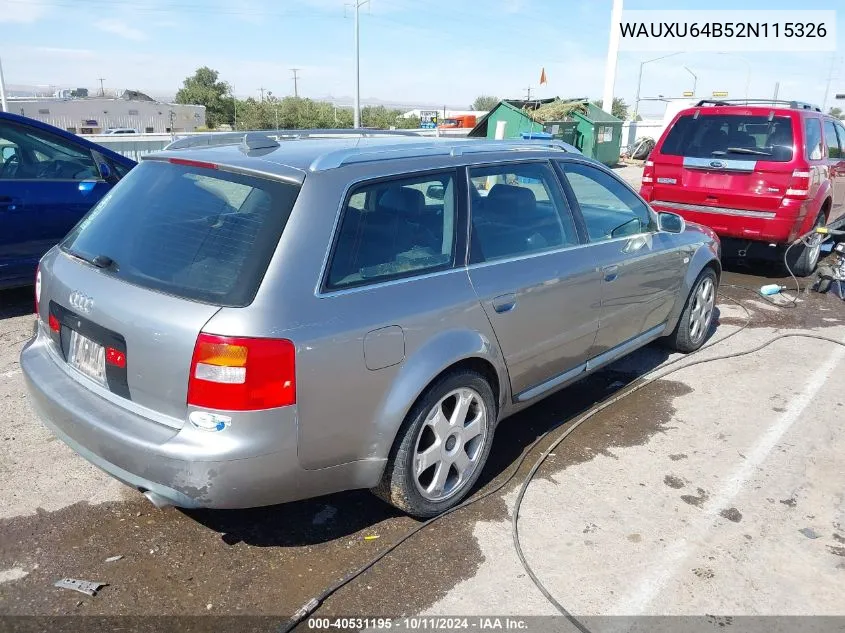 2002 Audi S6 Avant VIN: WAUXU64B52N115326 Lot: 40531195