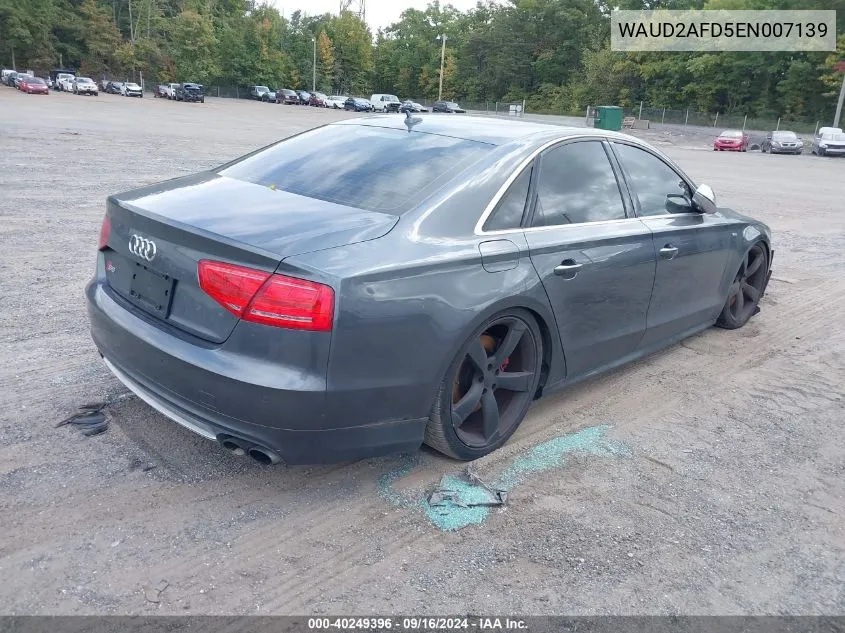 2014 Audi S8 4.0T VIN: WAUD2AFD5EN007139 Lot: 40249396