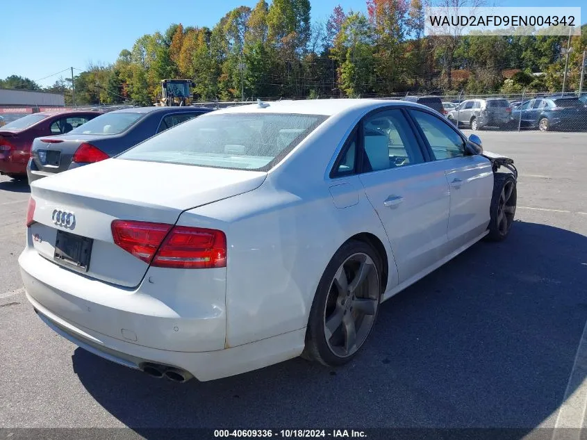 2014 Audi S8 4.0T VIN: WAUD2AFD9EN004342 Lot: 40609336