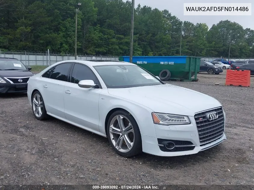 2015 Audi S8 4.0T VIN: WAUK2AFD5FN014486 Lot: 39893092