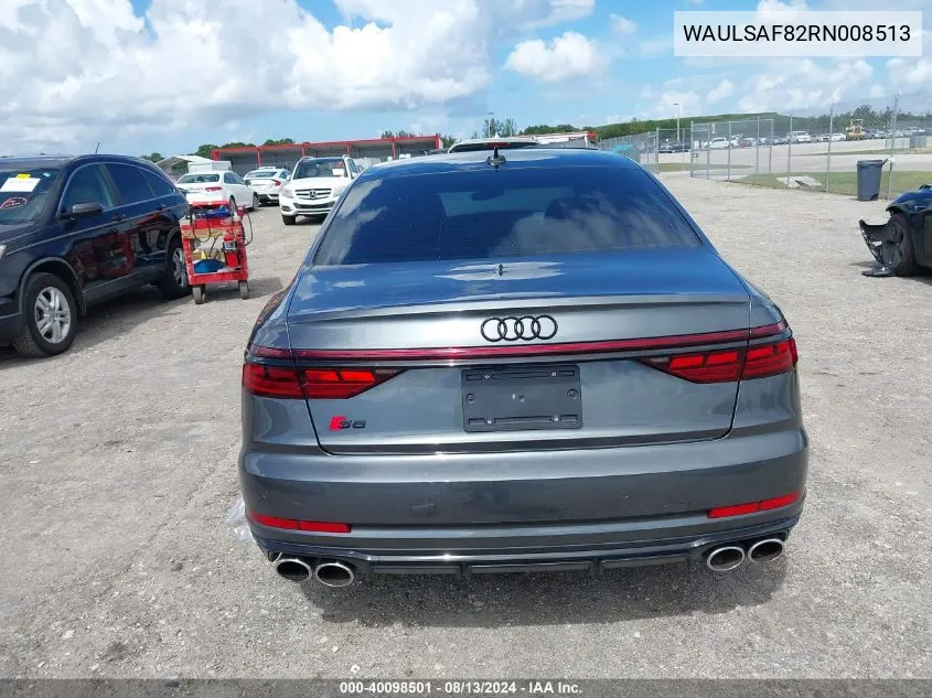 2024 Audi S8 4.0T VIN: WAULSAF82RN008513 Lot: 40098501