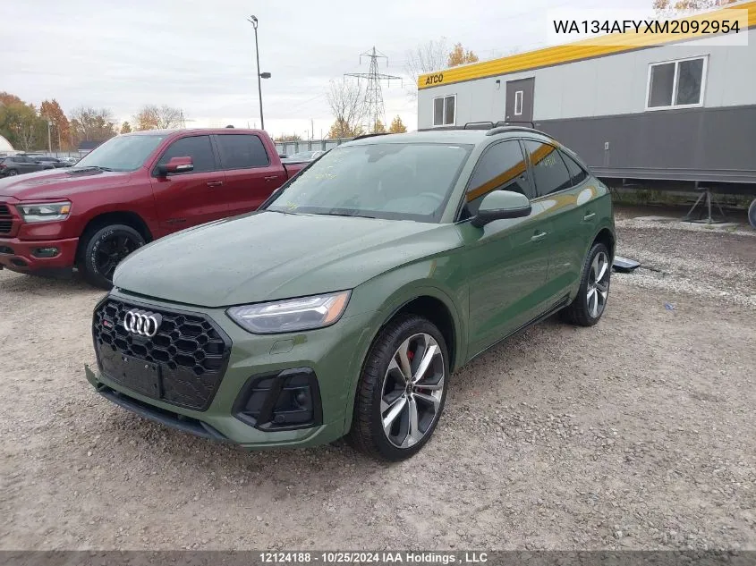 2021 Audi Sq5 Sportback VIN: WA134AFYXM2092954 Lot: 12124188