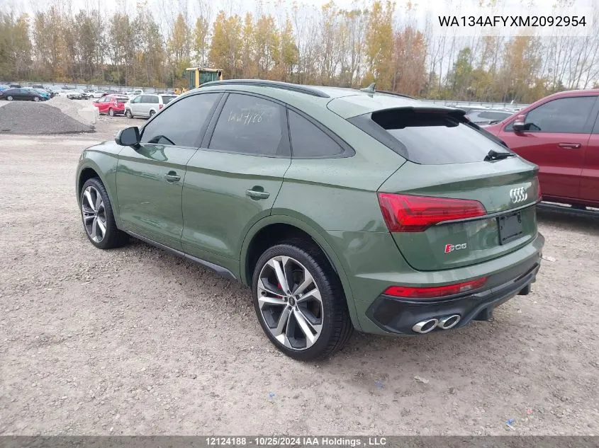 2021 Audi Sq5 Sportback VIN: WA134AFYXM2092954 Lot: 12124188