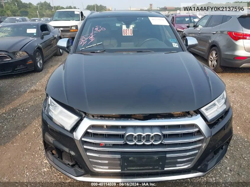 2019 Audi Sq5 3.0T Premium VIN: WA1A4AFY0K2137596 Lot: 40114039