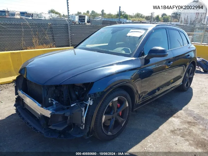 2019 Audi Sq5 3.0T Premium VIN: WA1B4AFY0K2002994 Lot: 40550680