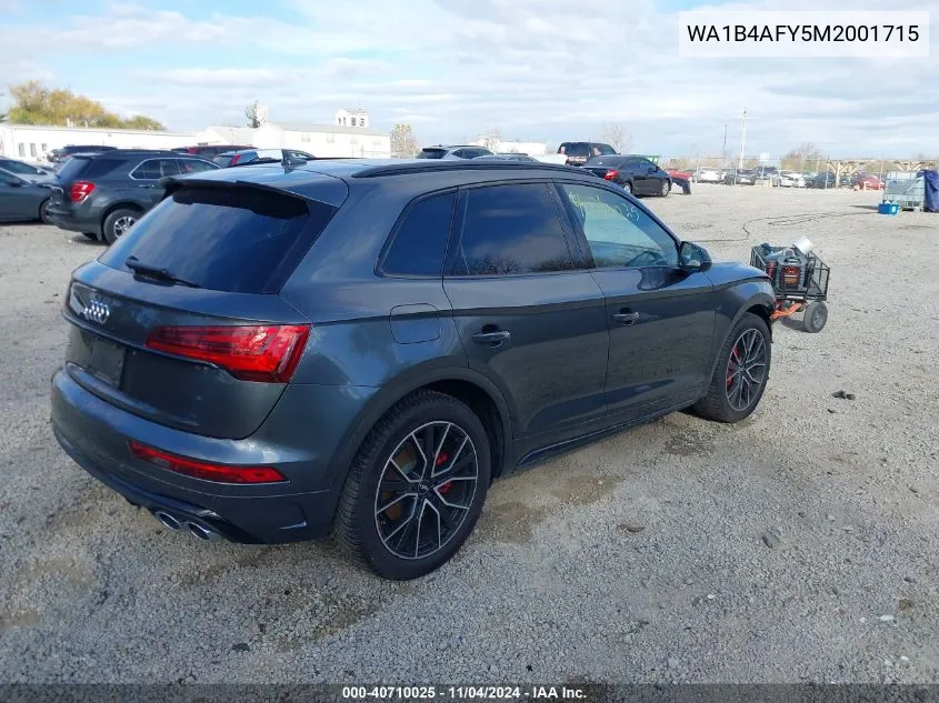 2021 Audi Sq5 Premium Plus Tfsi Quattro Tiptronic VIN: WA1B4AFY5M2001715 Lot: 40710025