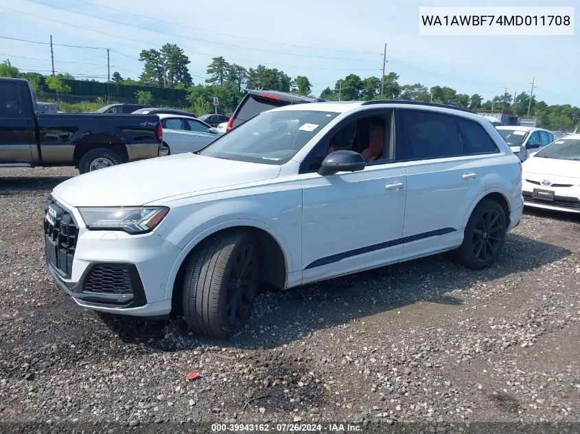 2021 Audi Sq7 Premium Plus Tfsi Quattro Tiptronic VIN: WA1AWBF74MD011708 Lot: 39943162