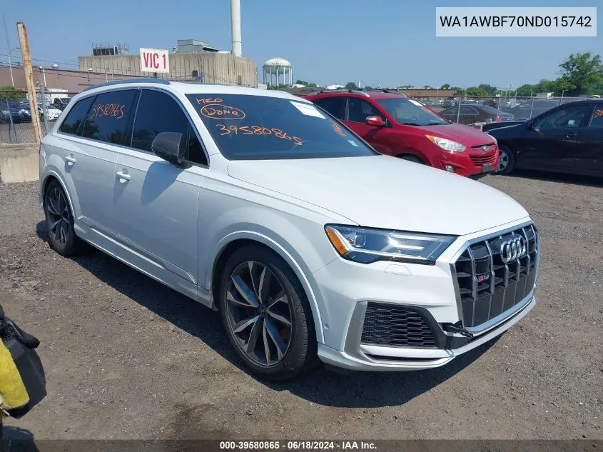 2022 Audi Sq7 Premium Plus Tfsi Quattro Tiptronic VIN: WA1AWBF70ND015742 Lot: 39580865