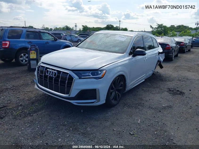 2022 Audi Sq7 Premium Plus Tfsi Quattro Tiptronic VIN: WA1AWBF70ND015742 Lot: 39580865