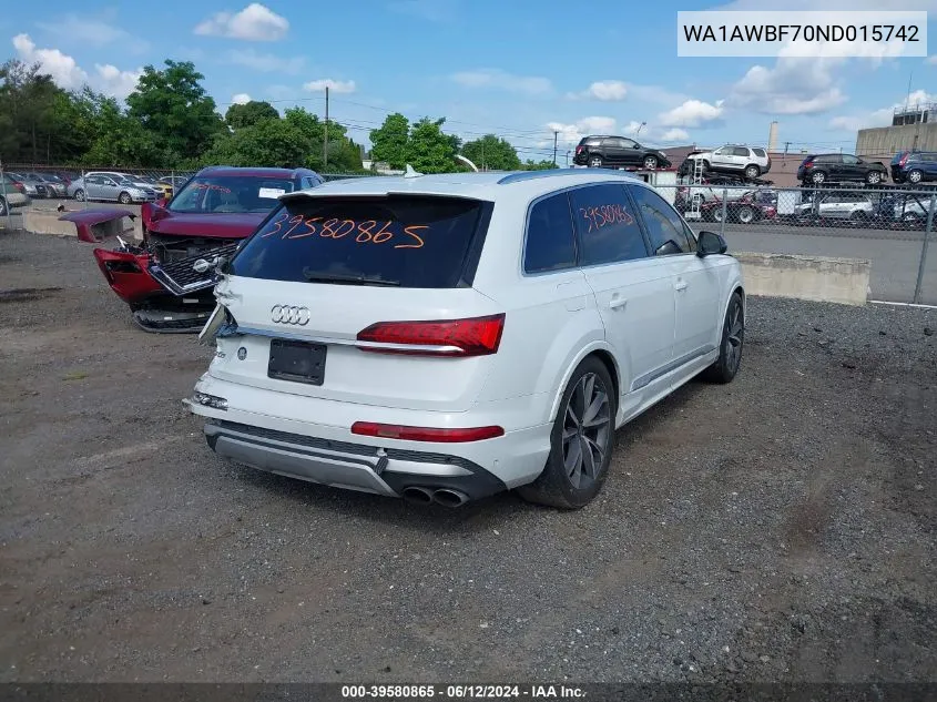 2022 Audi Sq7 Premium Plus Tfsi Quattro Tiptronic VIN: WA1AWBF70ND015742 Lot: 39580865