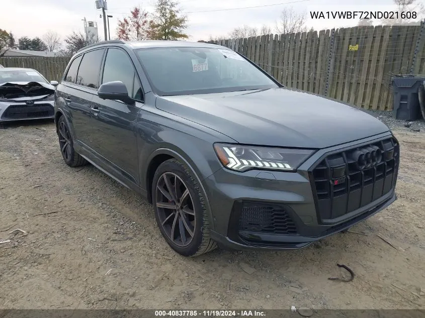 2022 Audi Sq7 Prestige Tfsi Quattro Tiptronic VIN: WA1VWBF72ND021608 Lot: 40837785