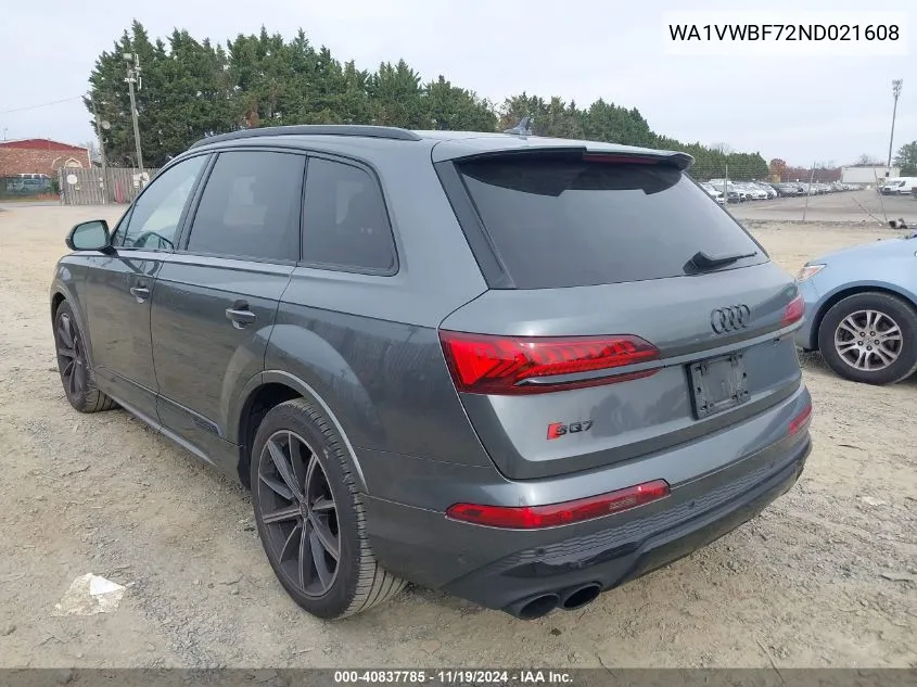 2022 Audi Sq7 Prestige Tfsi Quattro Tiptronic VIN: WA1VWBF72ND021608 Lot: 40837785