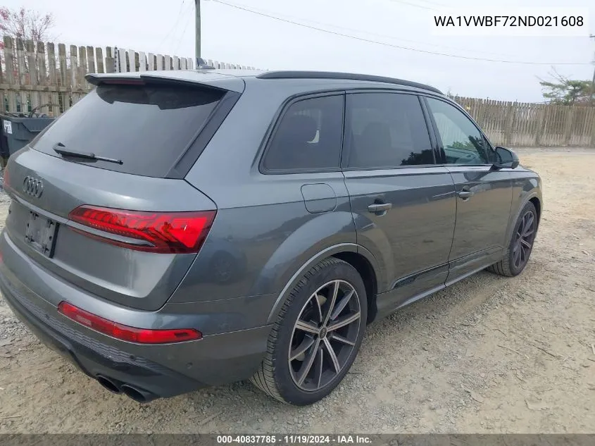 2022 Audi Sq7 Prestige Tfsi Quattro Tiptronic VIN: WA1VWBF72ND021608 Lot: 40837785