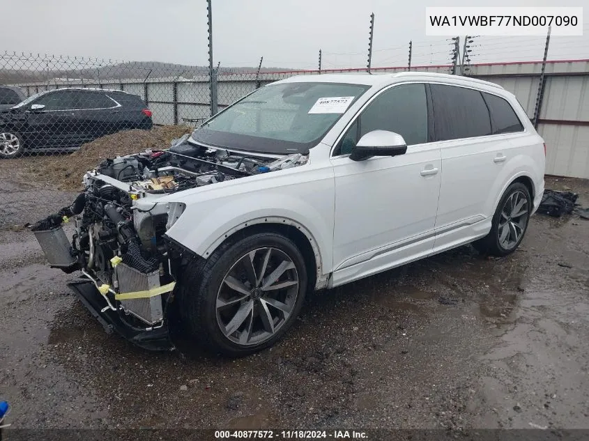 2022 Audi Sq7 Prestige Tfsi Quattro Tiptronic VIN: WA1VWBF77ND007090 Lot: 40877572